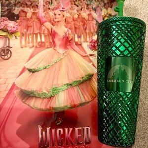 Rare Wicked and Starbucks Emerald City Green Tumbler & Out-of-print Promo Poster